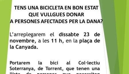 La Canyada acull una iniciativa solidària i arreplega bicicletes per a donar-les als afectats per la Dana