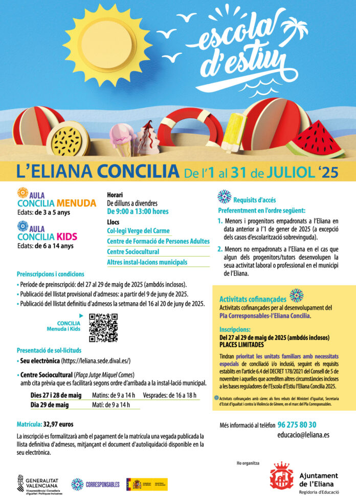 L'Ajuntament ofereix l'Escola d'Estiu 2025 a l'Eliana
