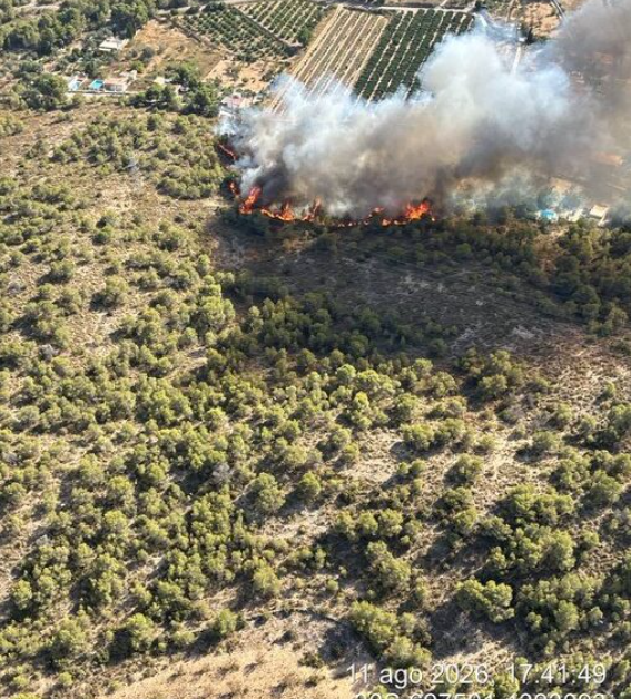 Un incendi forestal a Llíria obliga a evacuar de manera preventiva diverses vivendes a la Canyada Parda abans de ser estabilitzat